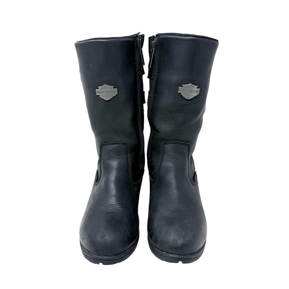 Harley-Davidson Black Leather Moto Boots Women's Sz 9 Quilted Detail Waterproof - Picture 2 of 11